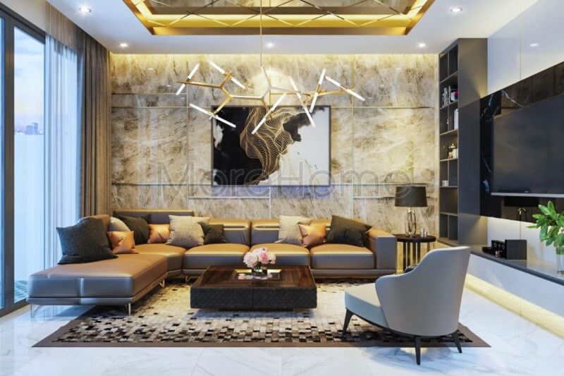 Chọn lựa những mẫu thiết kế đá ốp tường phòng khách đẹp ấn tượng