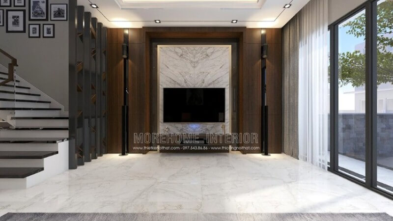Chọn lựa những mẫu thiết kế đá ốp tường phòng khách đẹp ấn tượng