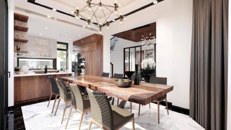 Thiết kế nội thất đá nhân tạo trong không gian nhà