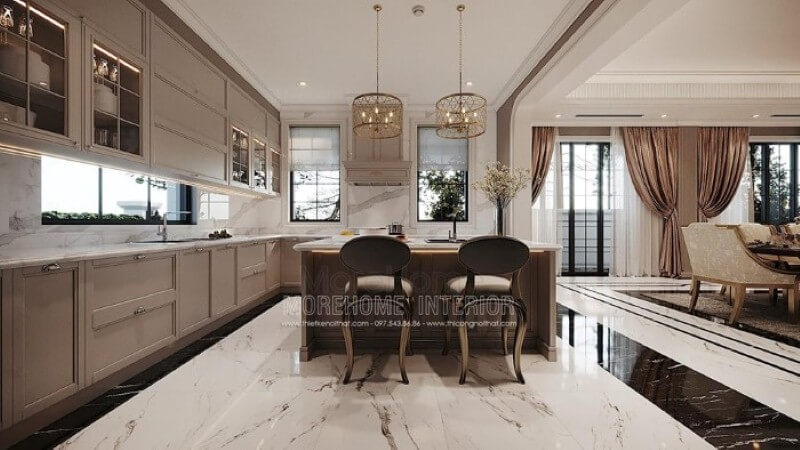 Thiết kế nội thất đá nhân tạo trong không gian nhà