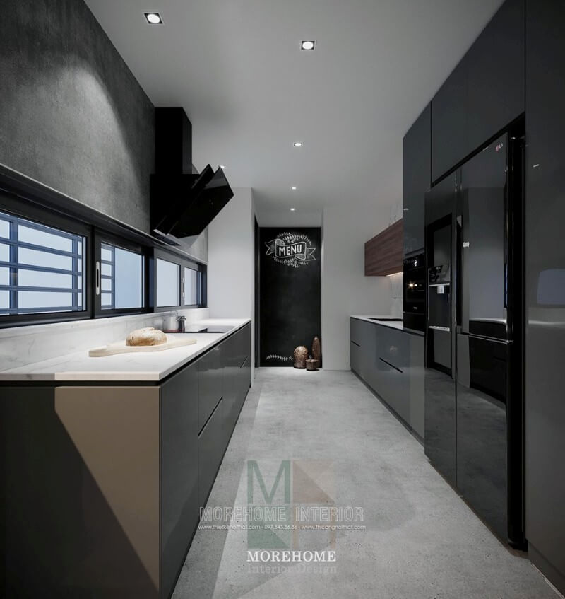 Đá nhân tạo ốp bếp màu trắng ấn tượng làm nổi bật không gian phòng bếp