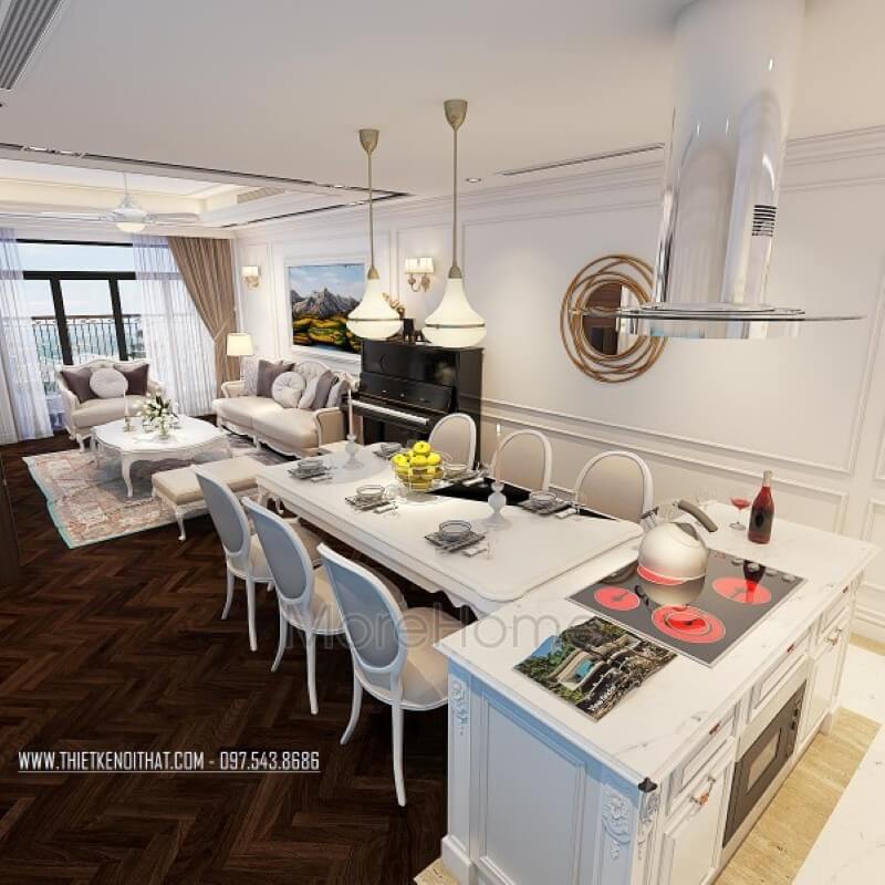 Mặt bàn bếp ốp đá nhân tạo cao cấp mang lại sự sang chảnh cho không gian phòng bếp