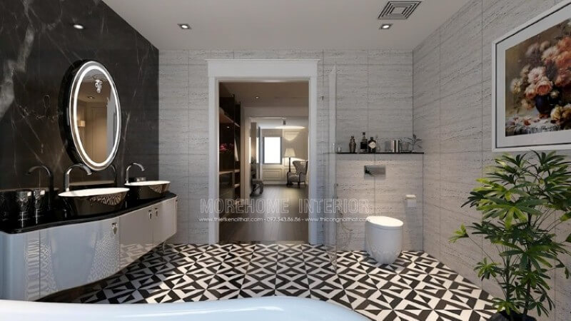 Đá ốp tủ lavabo solid surface cao cấp màu đen mang lại cho không gian phòng tắm thêm phần sạch sẽ và hiện đại hơn Đá nhân tạo solid surface