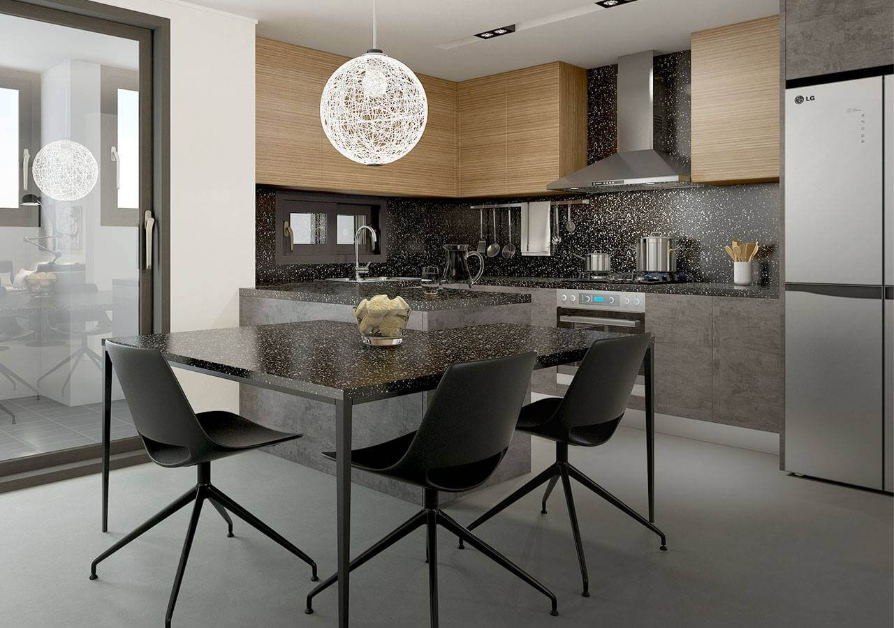 Tông màu đen phù hợp với mọi thiết kế phòng bếp chung cư, biệt thự