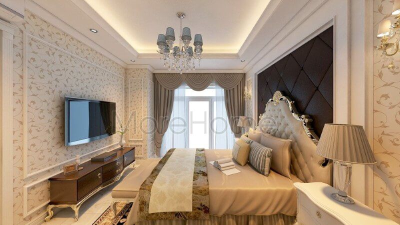 Mẫu giấy dán tường họa tiết sẽ làm cho không gian phòng ngủ trở nên sang trọng và ấn tượng hơn.