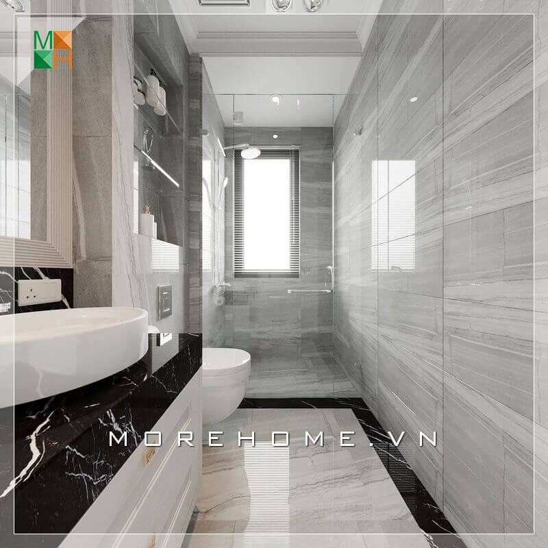 Sử dụng gạch ốp tường tráng men sẽ giúp tăng cường độ thoáng mát trong căn phòng và góp phần tạo cảm giác rộng rãi hơn.