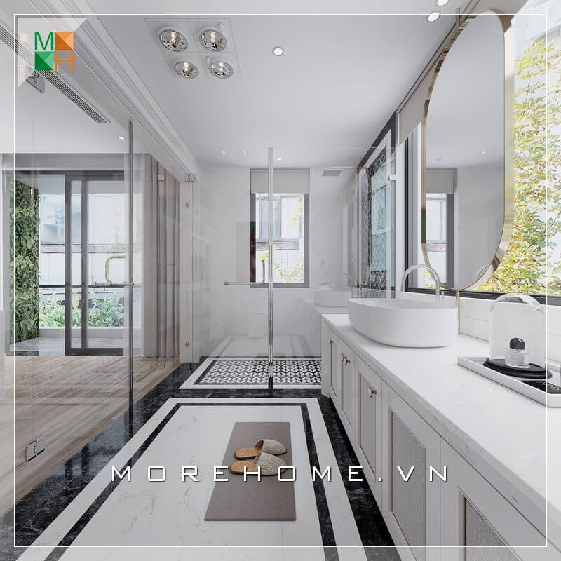 Sử dụng nội thất chủ yếu là kính, không gian nhà tắm sẽ trở nên sang trọng hơn và cảm giác thoáng đãng sẽ được tạo ra, giúp không gian phòng tắm trở nên rộng rãi hơn.